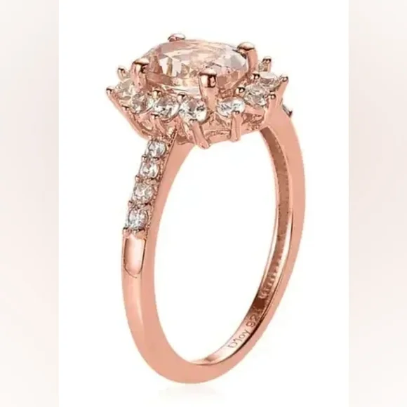 Morganite and White Zircon Sunburst Ring in Vermeil Rose Gold Over Sterling Silv - Picture 4 of 6